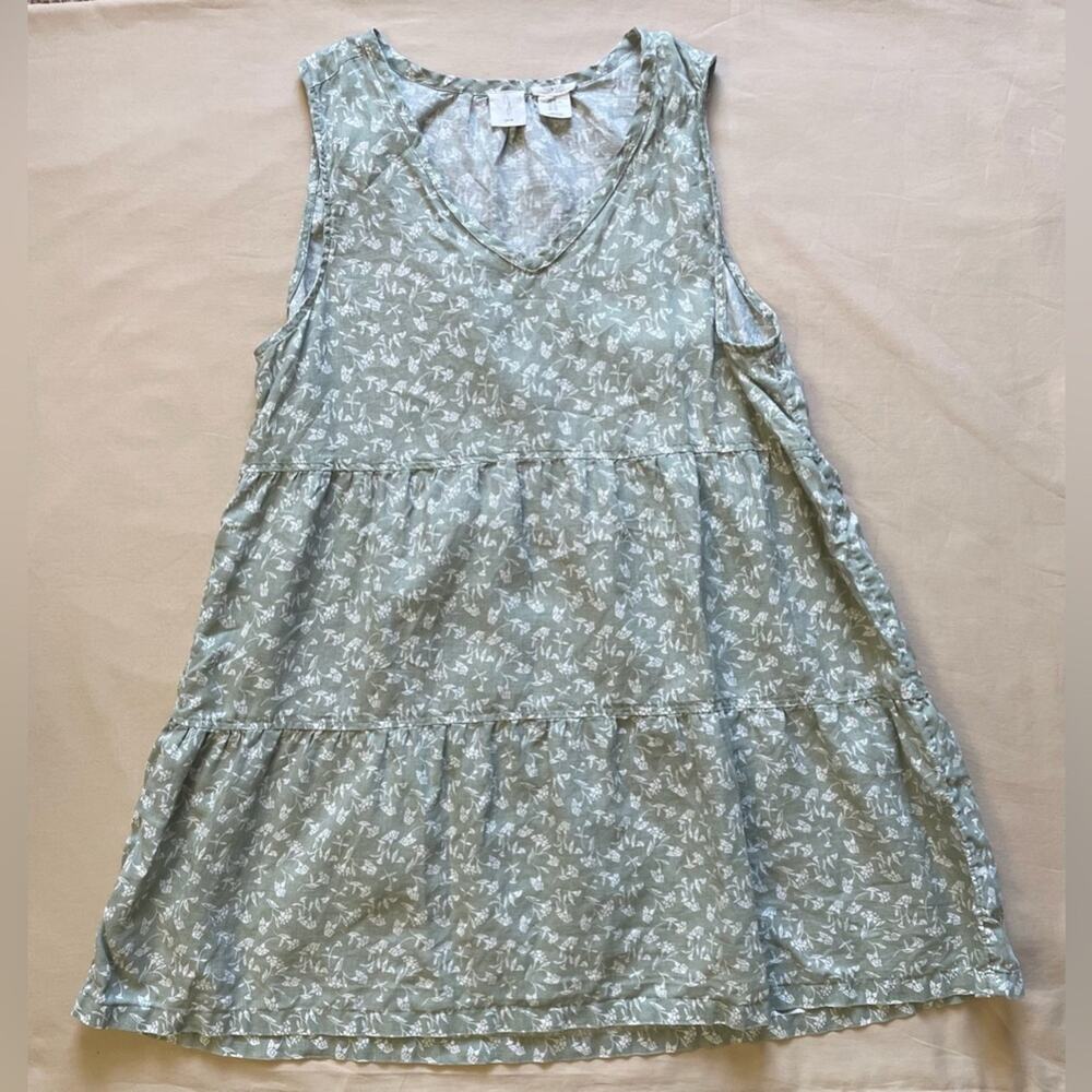 Joie 100% Linen Women’s Light Green Floral Tiered Mini Dress Size XL